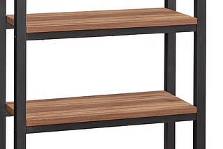 A bookcase with two empty brown wooden shelves