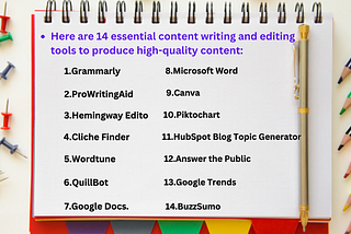 Here are 14 essential content writing and editing tools to produce high-quality content.