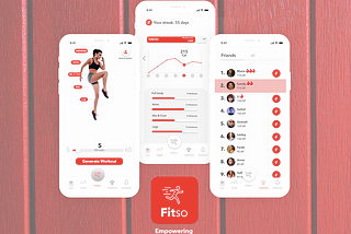Mockup screens of the Fitso app