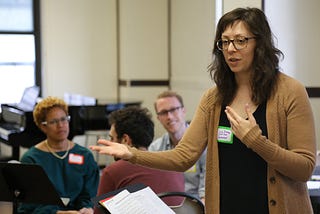 Julia Barry in the foreground with co-organizers Rev. Adriene Thorne, Dusty Francis, and Dionne McClain-Freeney