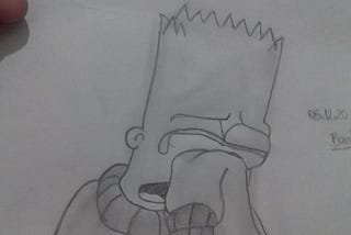 É um desenho onde  Bart Simpson aparece com lágrimas nos olhos e uma das mãos no rosto