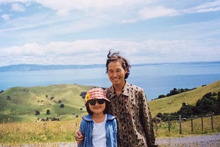 Me and my grandma in New Zealand, somewhere in the North Island.