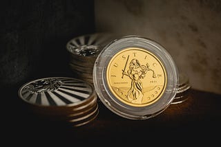 Enigmatic image of coins with one highlighted representing justice