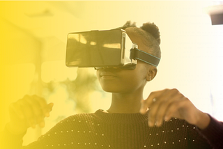 Girl wearing VR headset with a yellow fading overlay