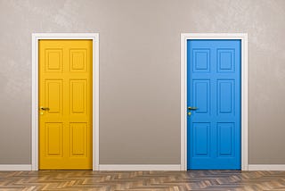 Two different doors (options). One is yellow and one is blue.