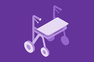 A purple rollator, a type of mobility aid. Digital isometric illustration by Xurxe Toivo García.