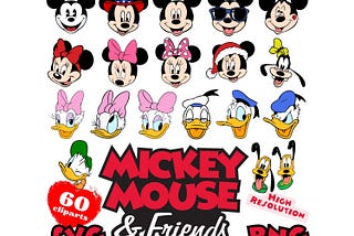 Mickey Mouse & Friends Faces SVG Bundle, Mickey Mouse PNG Cartoon Cliparts for Sublimation, Mickey Mouse and Friends Movie Themed Icons Logo