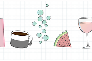 Illustrated brunch items and graphs overlaid on graph paper