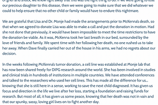 McKenna’s legacy lives on through her tumor donation, fueling global DIPG research and offering…