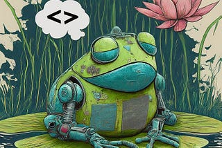 Robot frog dreaming about coding