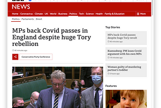 BBC News story: MPs back Covid passes in England despite huge Tory rebellion