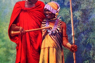 A kikuyu couple in the forest. Picture set during pre-colonial period as they are still wearing traditional clothing