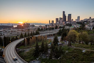 The city of Seattle at sunset.