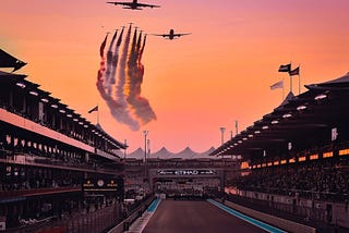 formula 1 race with jets overhead