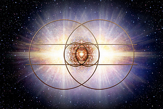 The vesica pisces with a Royal heart in the center.. floating in the universe