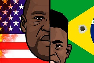 George Floyd's face and the US flag dirty with blood. João Pedro's face and the Brazilian flag punctured with bullet holes.