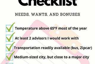 Text of a graduate school checklist with six items listed and the top four checked off