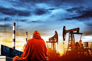 Orange Monk robe, and an oil company collage