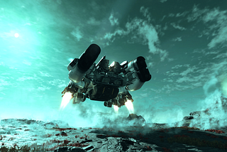 The player’s ship lands on a planet in Starfield.