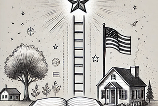 An illustration of my 2024 reading journey — A pencil sketch-style illustration symbolizing intellectual growth and exploration, featuring an open book with abstract elements like a ladder, a star, and interconnected shapes emerging from its pages.