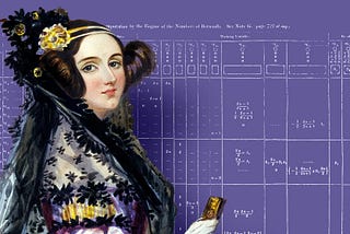 Ada Lovelace standing in front of her notes