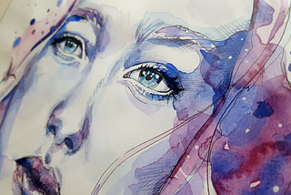 A watercolor image of a woman’s face