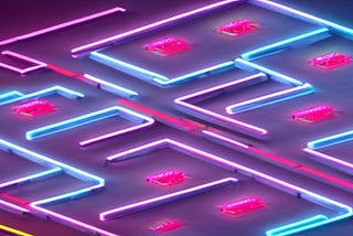 Abstract art representing communication flows in the form of neon lights.
