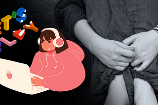 Image depicting the contrast between a girl gamer enjoying online gaming on her laptop with ‘Let’s Play’ above her, and a woman in a fetal position symbolizing the impact of loneliness and depression in gamers, illustrating the article’s theme.