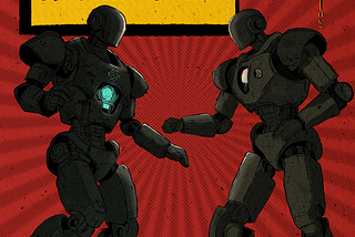 Two robots fight art comic stiles