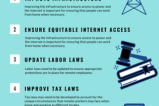 Governments should work to ensure equitable access to internet, improve labor and tax laws, and subsidize child care.