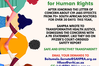 SAHPRA rejects human rights, dismisses letter from 70+ medical professionals - about C19 jab…