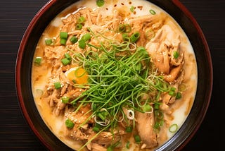 Overhead shot of a traditional Oyakodon rice bowl