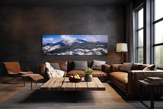 Panoramic Wall Art of a Mountain Scene, Panoramic Mountain Canvas Print above the Sofa