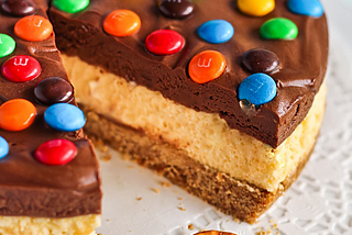 Recipe: M&M Chocolate Mousse Cheesecake with a Salted Pretzel Crust