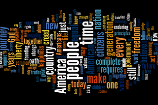 Obama’s 2013 inauguration address word cloud made with Wordle tag cloud generator