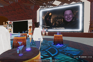 Users in the form of avatars participating an auction of a NFT with Elon Musk’s meme, at one of Decentral Games’ casinos.