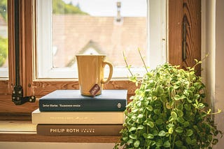Image of tea on books