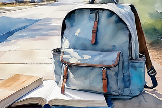 School backpack on a sidewalk.