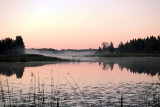 A photograph of a Latvian Lake at dawn by Gary Dickenson