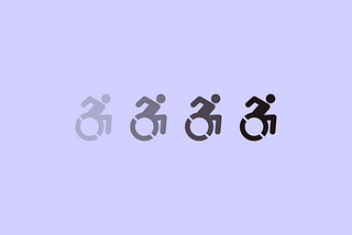 Graphic of 4 accessibility icons in a row gradually increasing in contrast over a purple lilac background.