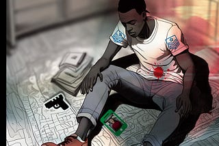 a young black man sitting down in room injured