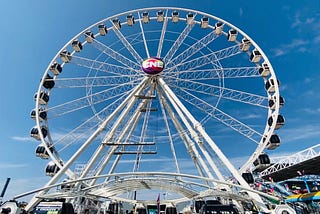A tall Ferris wheel with the CNE logo.