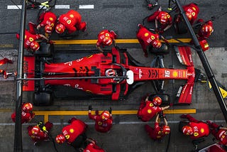 F1 pit stop crew at work.