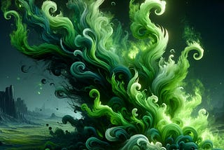 Green fire, in a style that blends realism with fantasy. The fire is composed of various shades of green.