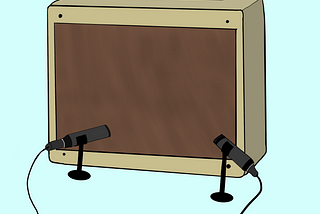 A guitar amp with 2 microphones, one near and one farther away.