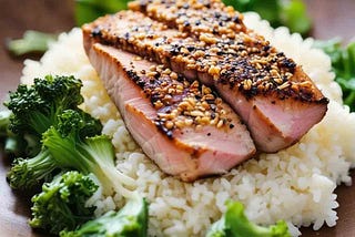 Sesame Crusted Tuna with Stir-Fried Bok Choy and Jasmine Rice