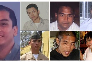 Photo Collage of 6 Filipino American men and 1 Filipina American woman