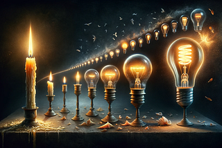 illustration of a candle evolving into an electric light bulb