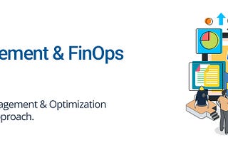 Banner for Kubernetes Cost Management & FinOps highlighting the need for a unique approach. It features the Kubernetes logo on a monitor surrounded by icons representing analytics, coding, and cloud services, and illustrations of professionals engaged in financial operations and data management activities