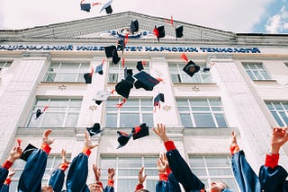 College graduates throwing their caps on graduation day